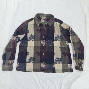 Vintage Woven Button Up, Size Small, Fall Colors